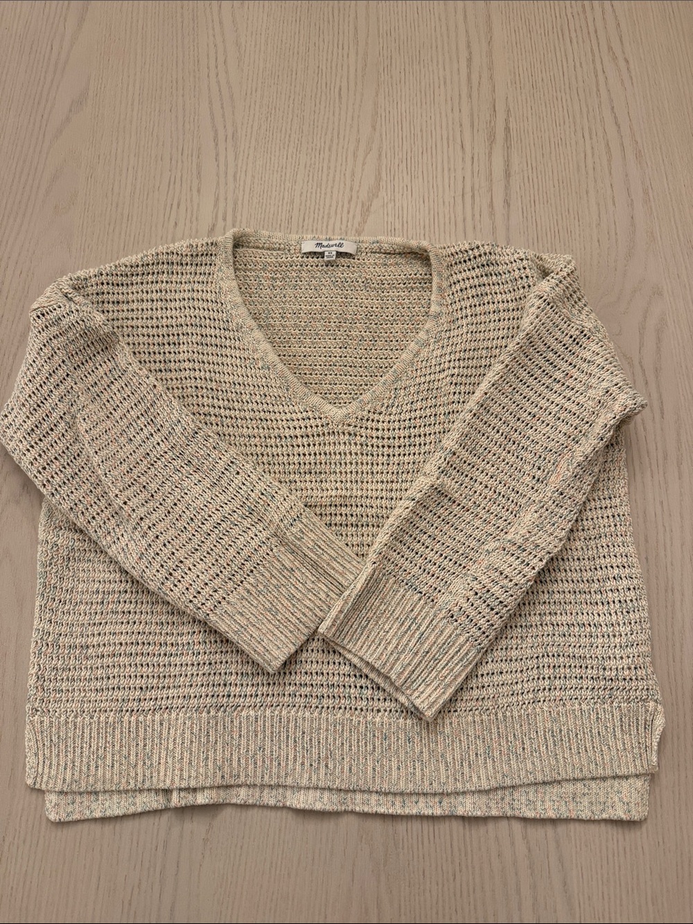 Madewell multi color Open-Knit V-Neck Sweater in Beige